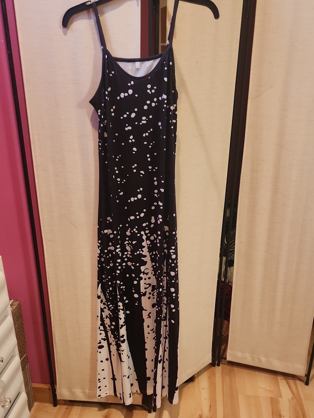 Black and White Spotted Maxi Dress - Sleeveless Slip Style